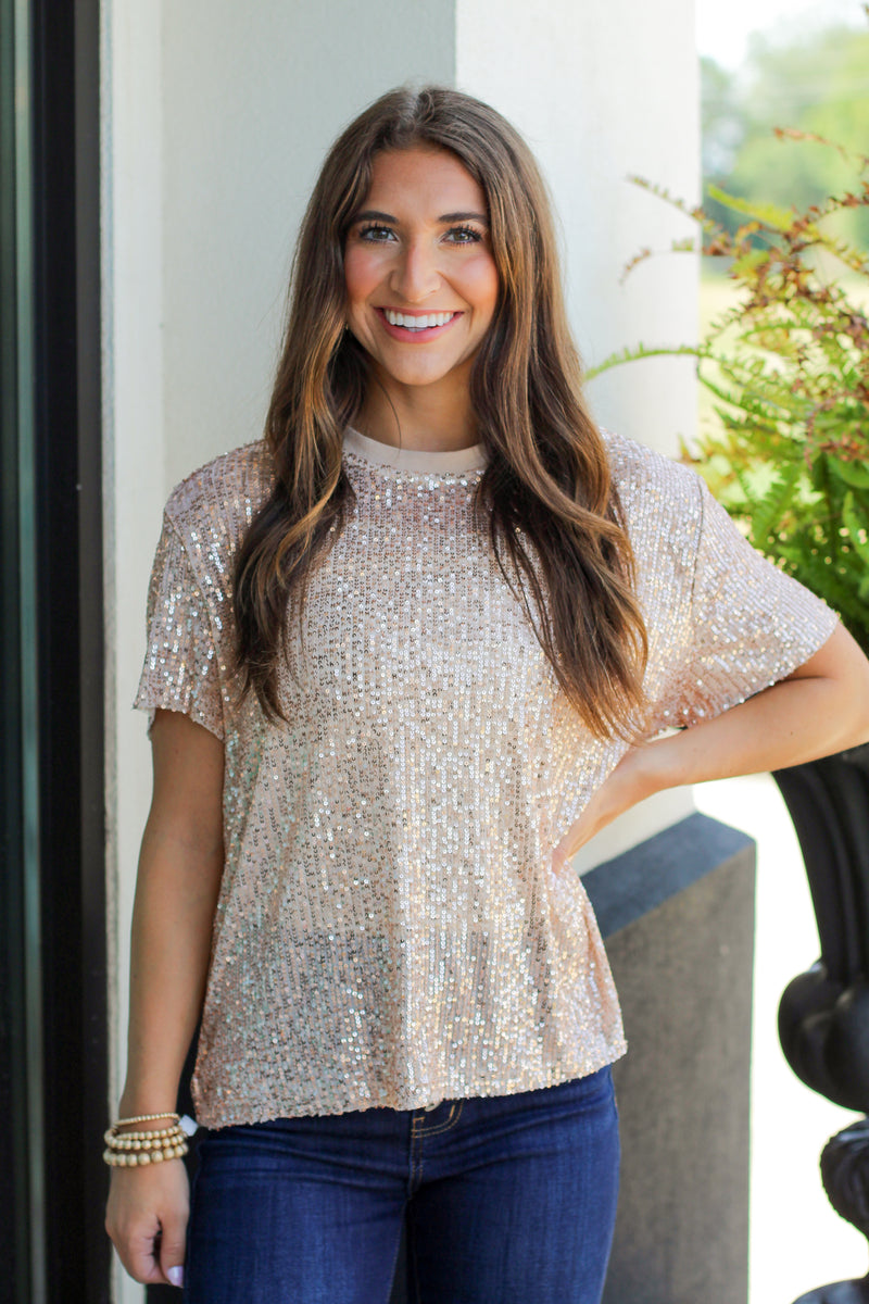 Sequin Party Top-Champagne