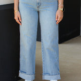cuff leg straight leg jeans