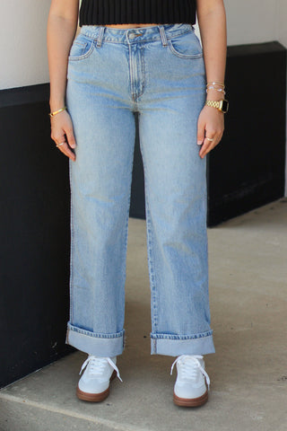 cuff leg straight leg jeans