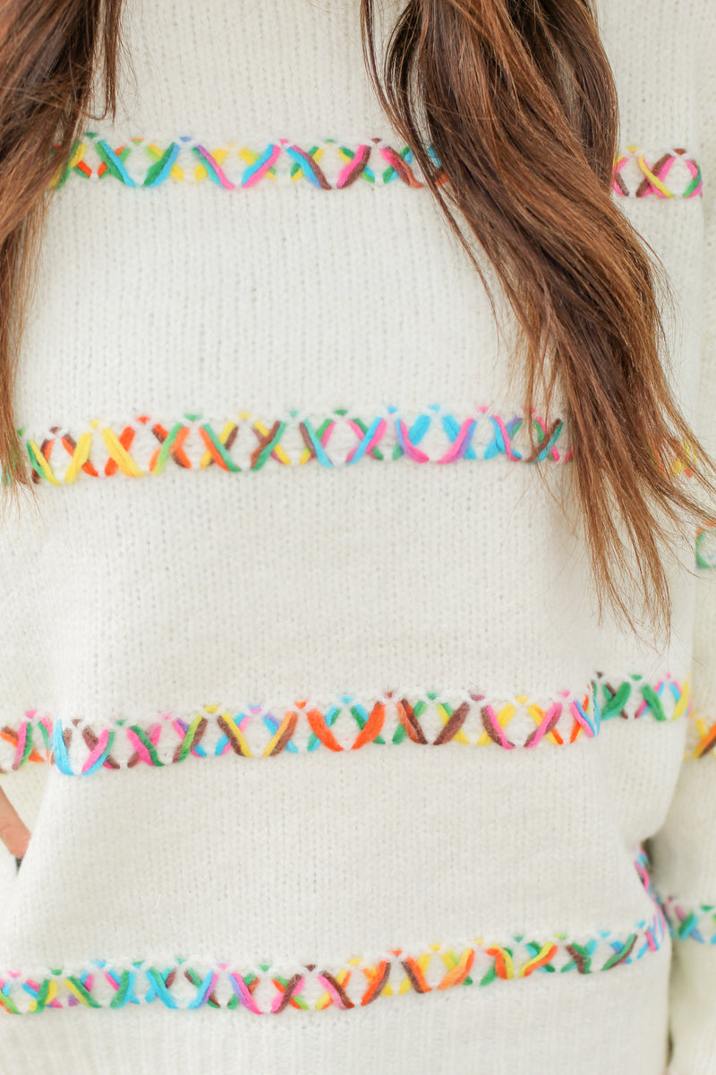 Colorful Stitch Sweater-White