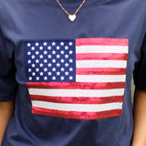 Sequin Flag Tee-Navy