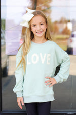 Trendy Love Patch Sweatshirt-Mint