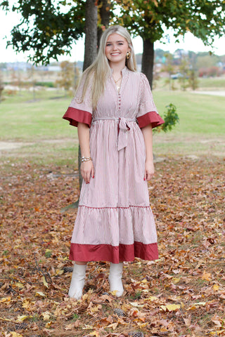 Girly Pinstripe Midi Dress