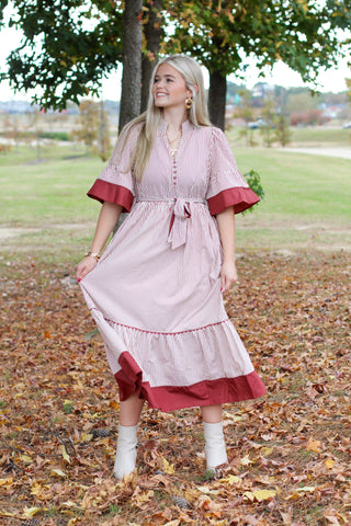 Girly Pinstripe Midi Dress