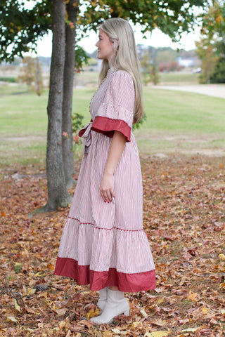 Girly Pinstripe Midi Dress