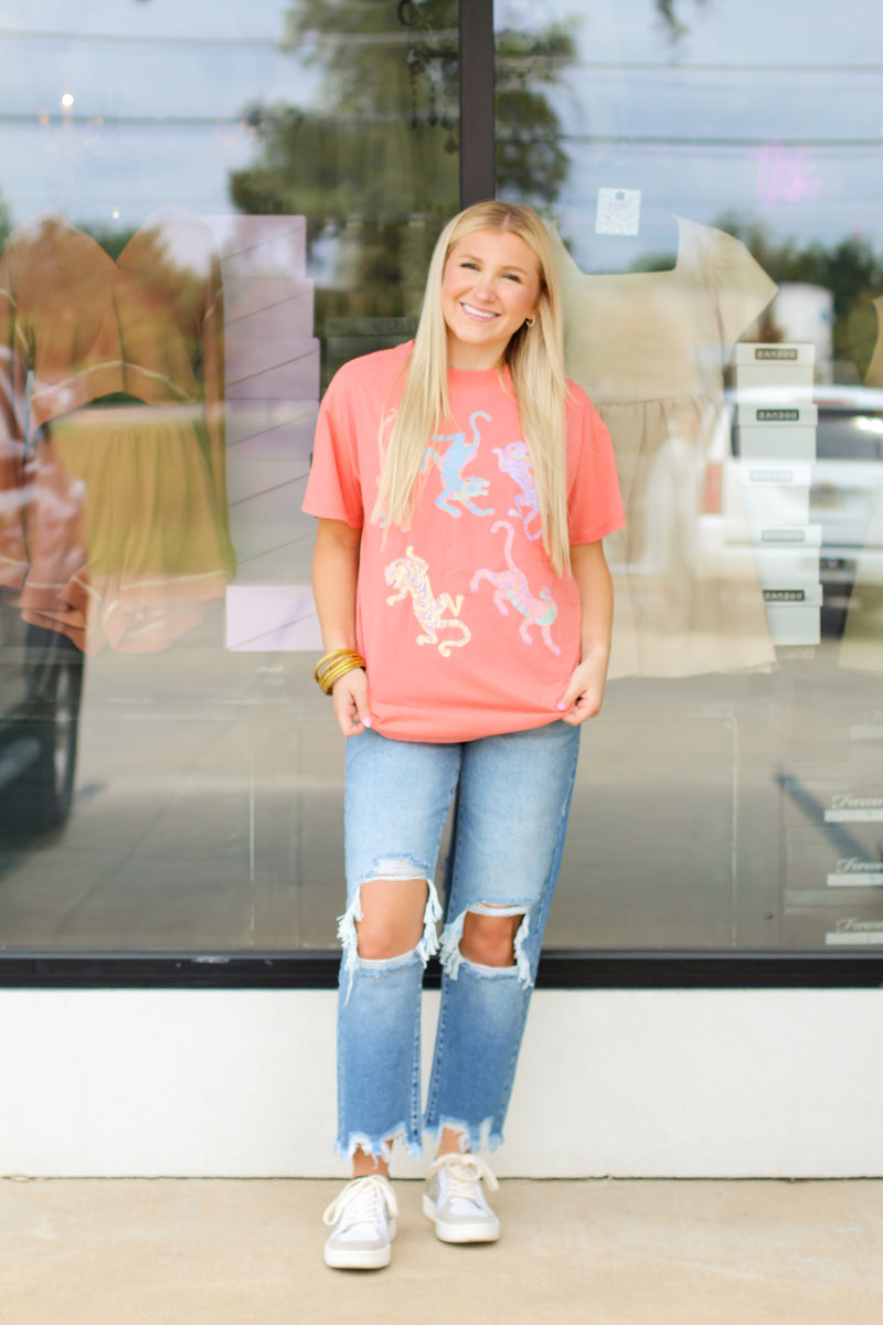 Pastel Tiger Tee-Coral