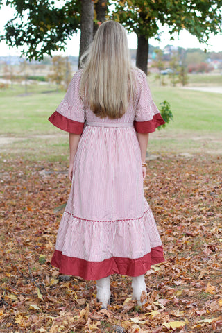 Girly Pinstripe Midi Dress