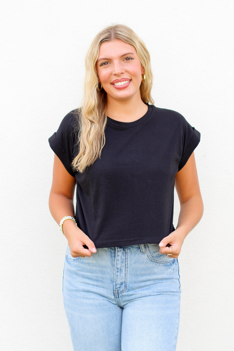 Basic Cuff Sleeve Crop Top