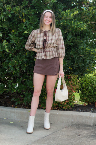 Plaid Bow Babydoll Top