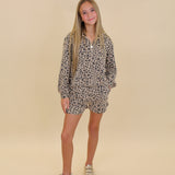 Cutie Leopard Textured Quarter Zip Top