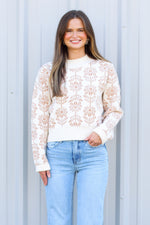 Retro Flower Sweater-Taupe