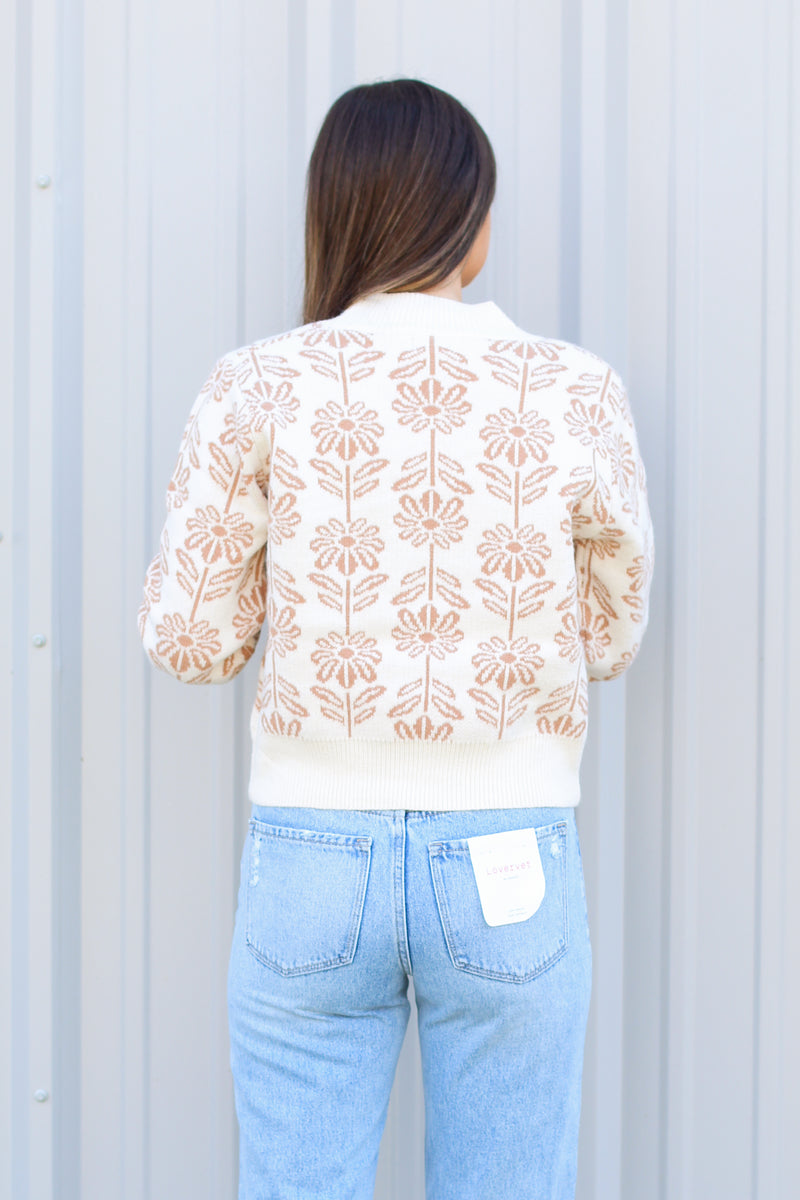 Retro Flower Sweater-Taupe