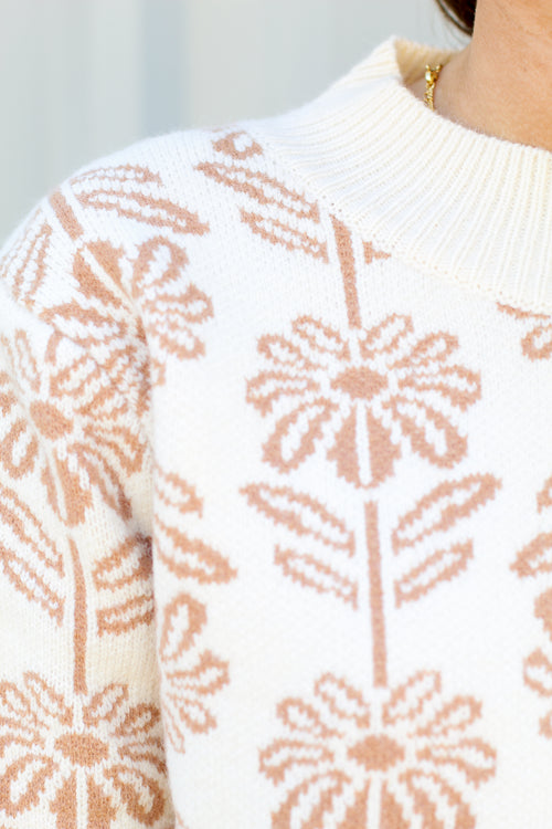 Retro Flower Sweater-Taupe