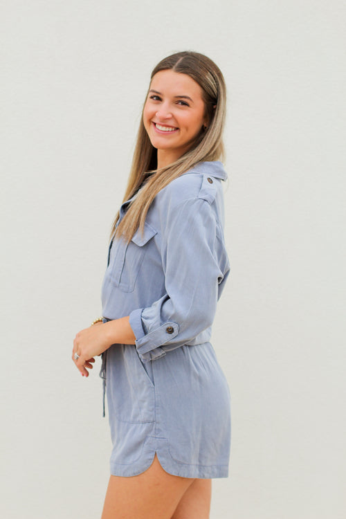 Ready to Go Romper-Chambray