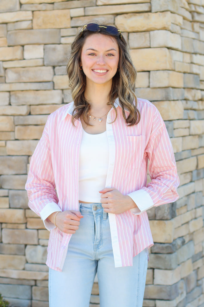 Pocket Button Down Stripes Top