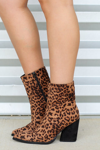 heeled leopard booties