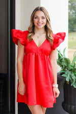 V-Neck Ruffle Sleeve Dress