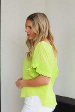 Simple Flutter Sleeve Top-Lime