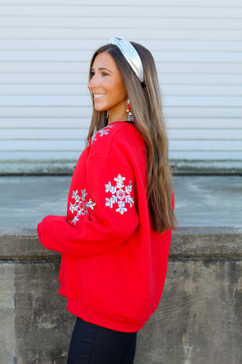 Snowing All Day Sweatshirt-Red