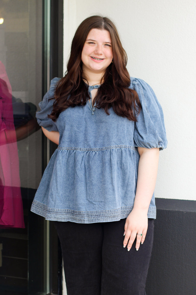 Denim Tie Babydoll Top