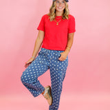 Monochromatic Polka Dot Drawstring Jeans