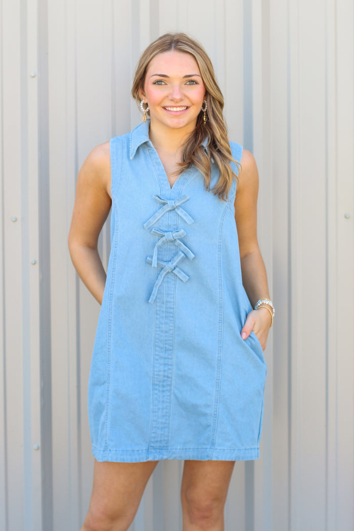 Basic Bows Denim Dress