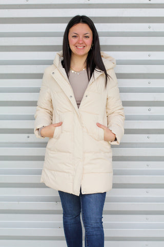 cream long puffer jacket
