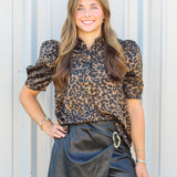 Into Leopard Puff Sleeve Top