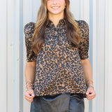 Into Leopard Puff Sleeve Top