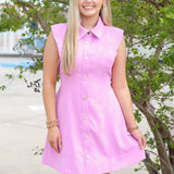 Gold Button Collar Dress