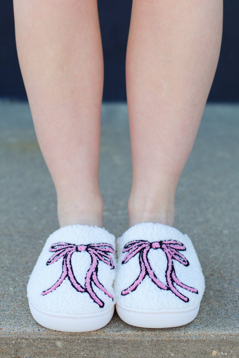 Fuzzy Bow Slippers