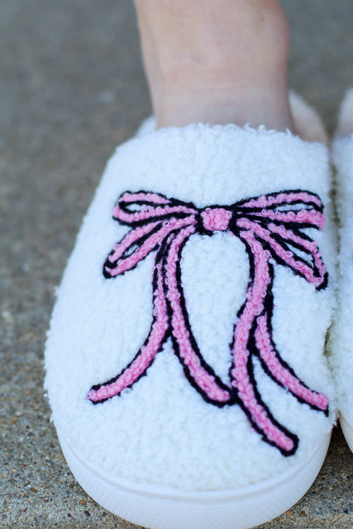 Fuzzy Bow Slippers