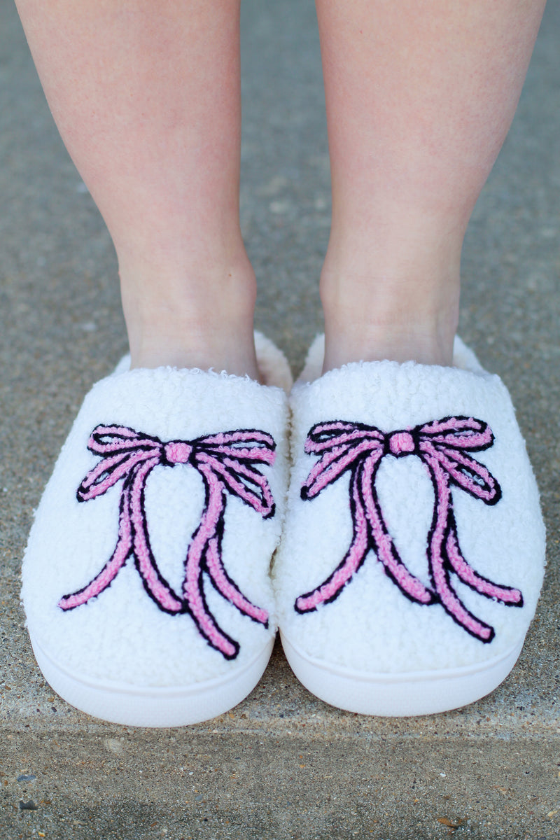 Fuzzy Bow Slippers