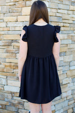 Sweet Scallop Trim Dress-Black
