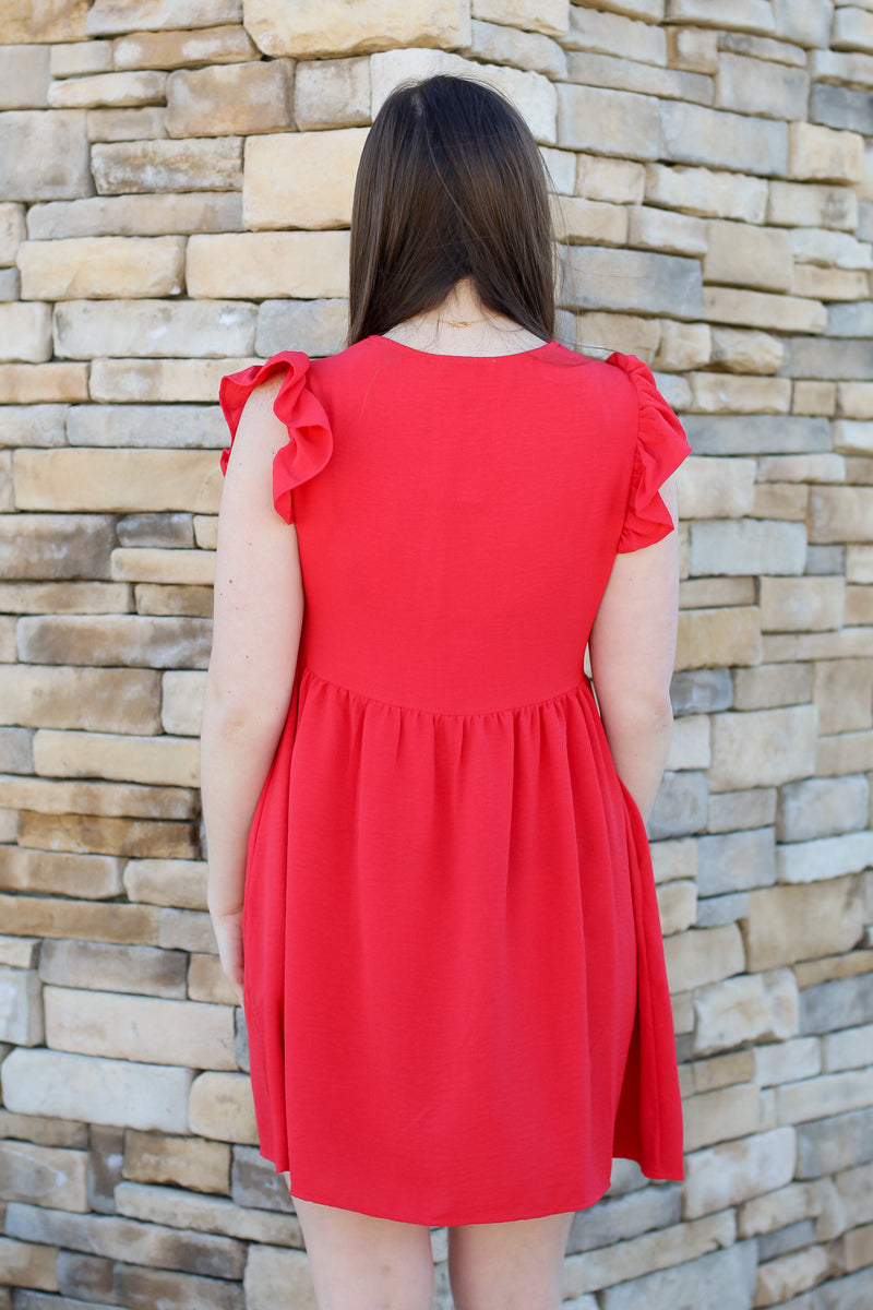Sweet Scallop Trim Dress-Red