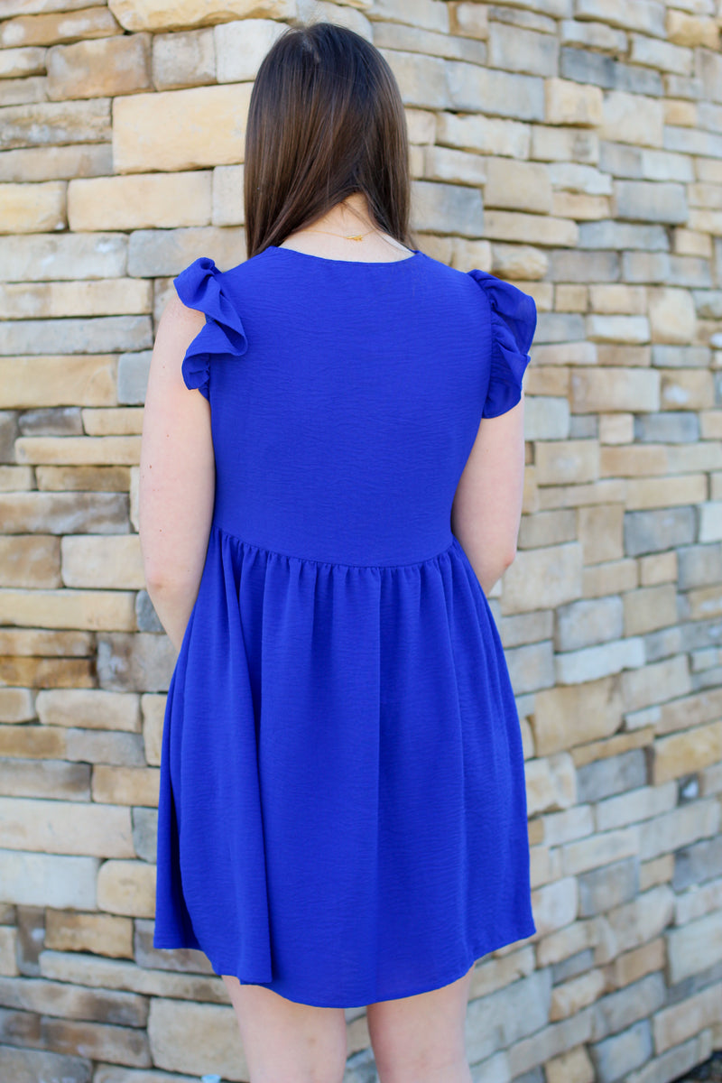 Sweet Scallop Trim Dress-Royal Blue