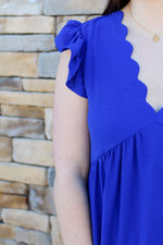 Sweet Scallop Trim Dress-Royal Blue