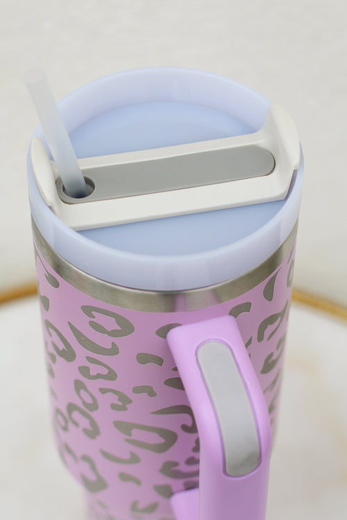 40oz. Leopard Stainless Steel Tumbler-Lilac
