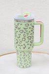 40oz. Leopard Stainless Steel Tumbler-Pale Green