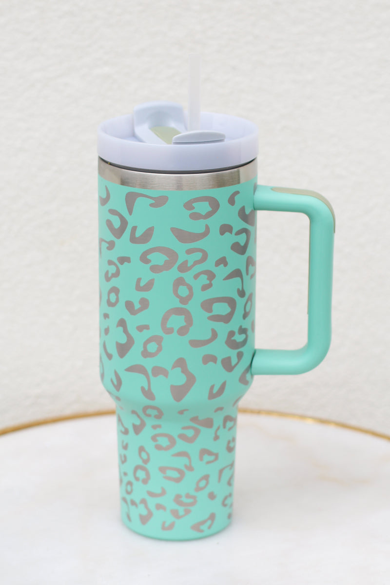 40oz. Leopard Stainless Steel Tumbler-Teal