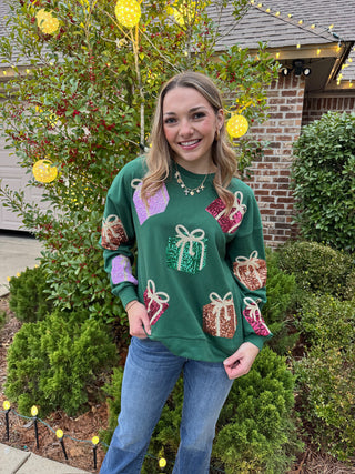 sequin gift box sweatshirt