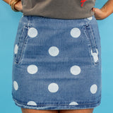 The Cutest Polka Dot Denim Skirt