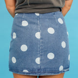 The Cutest Polka Dot Denim Skirt