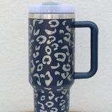 40oz. Leopard Stainless Steel Tumbler-Navy