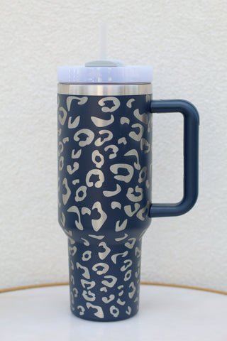 40oz. Leopard Stainless Steel Tumbler-Navy