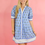 Contrast Print Button Dress