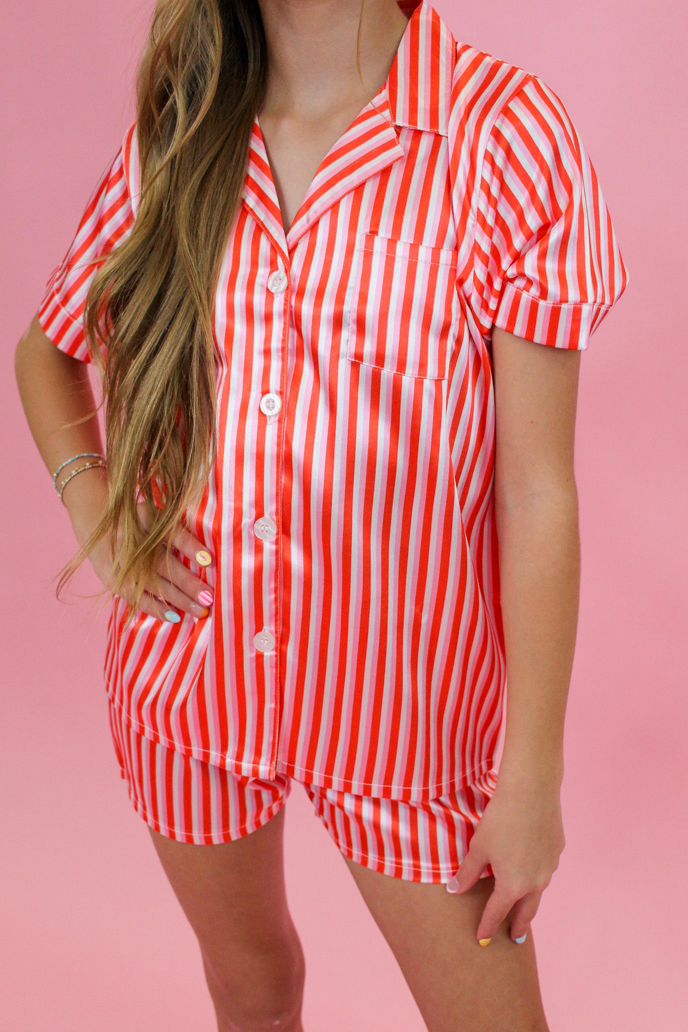 Tween Bold Color Stripe Pajama Set