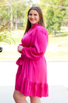 Feeling Satin Dress-Fuchsia