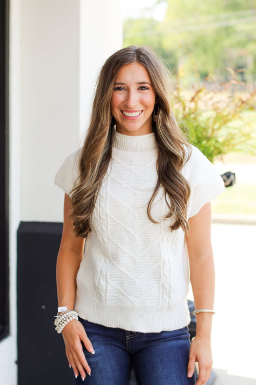 Cable Knit Sweater Tank-Ivory