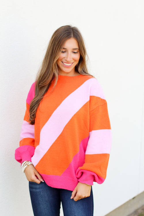 Groovy Stripes Sweater-Hot Pink